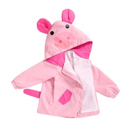 YOUNGER TREE Toddler Baby Boy Girl Pink Raincoat Cute Cartoon Hoodie Zipper Coat Outfit (Pink, 4T)