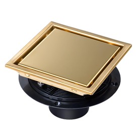 SaniteModar Shower Drain 6 inch Brushed Gold with Flange Tile Insert Panel