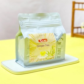 XIEJINJI Ginger Tea Bags, 100% Pure Dry Ginger Root, 4.2gx40Count, Re-usable for Brew, Spicy Digestive Ease, Immune System Support Anytime, Eco-Conscious Tea Bags, Resealable Bag
