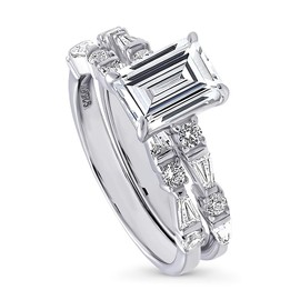 BERRICLE Sterling Silver Vintage Inspired Art Deco Wedding Engagement Rings 1.7 Carat Cubic Zirconia CZ Solitaire Ring Set for Women, Rhodium Plated Size 5.5