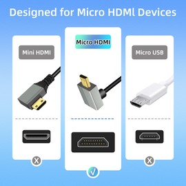 RIIEYOCA 8K Micro HDMI to HDMI Adapter Cable,90 Degree Up Angle Micro HDMI Male to HDMI Male 8K@60Hz 4K@120Hz 48Gbps High Speed HDMI 2.1 Cord,Compatible with Laptop,TV,Camcorder etc.(0.5M)