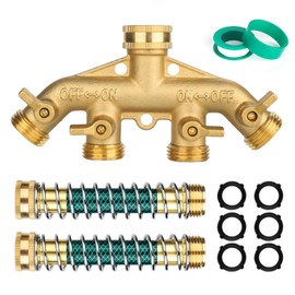 Twinkle Star 4 Way Heavy Duty Brass Garden Hose Splitter,3/4" Garden Hose Fitting Quick Connectors Female and Male, 1 Teflon Tape & 6 Rubber Washers for Garden Hose Adapter Connections