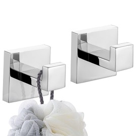 TURS Single Towel / Robe Hook Clothes Hooks For Bathroom Kitchen Stainless Steel Wall Mount 2 Pack Polished Q7001P-P2