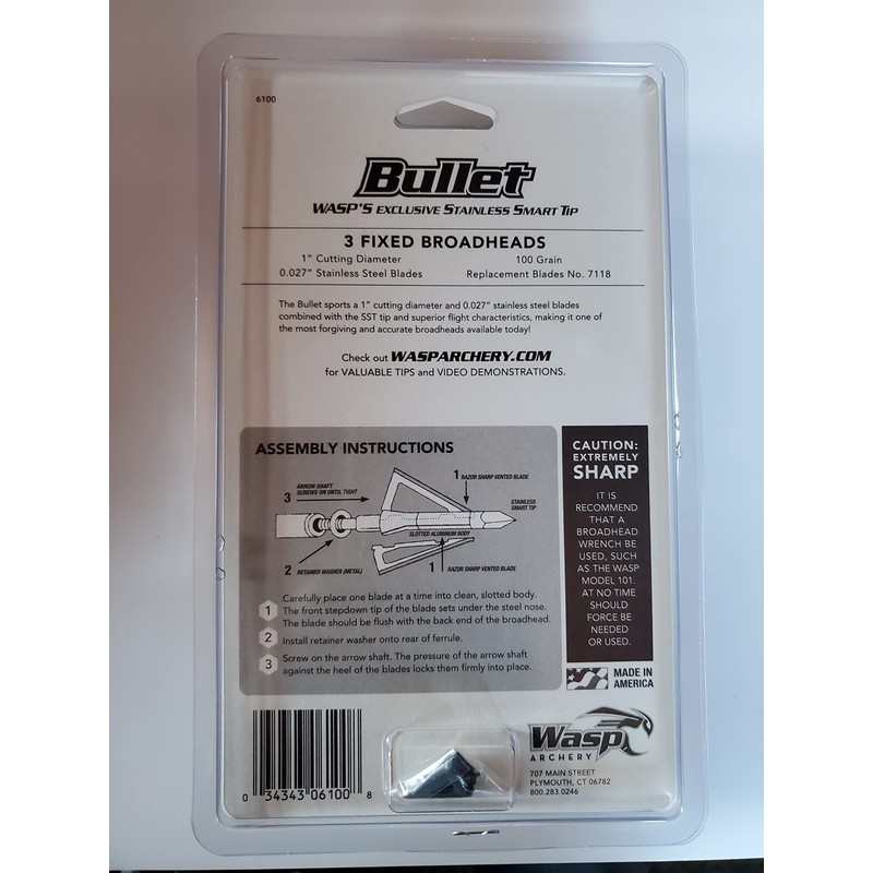 Wasp Bullet 100 Grain Three (3) blade Broadhead