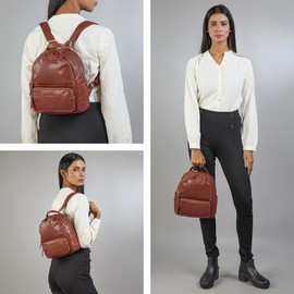 STILORD 'Sue' Women's Elegant Leather Backpack - Small Women's Backpack Modern - City Backpack Daypack Mini Daypack Theft-Proof - Leather Backpack Women Genuine Leather, Maraska - Brown