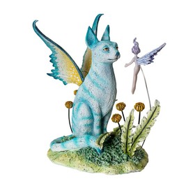SUMMIT COLLECTION Gifts Whimsical Amy Brown Magical Garden Blue Fairy Cat with Pixie FAE Figurine Turquoise Winged Cat Polyresin Home Decoration 5.9" H