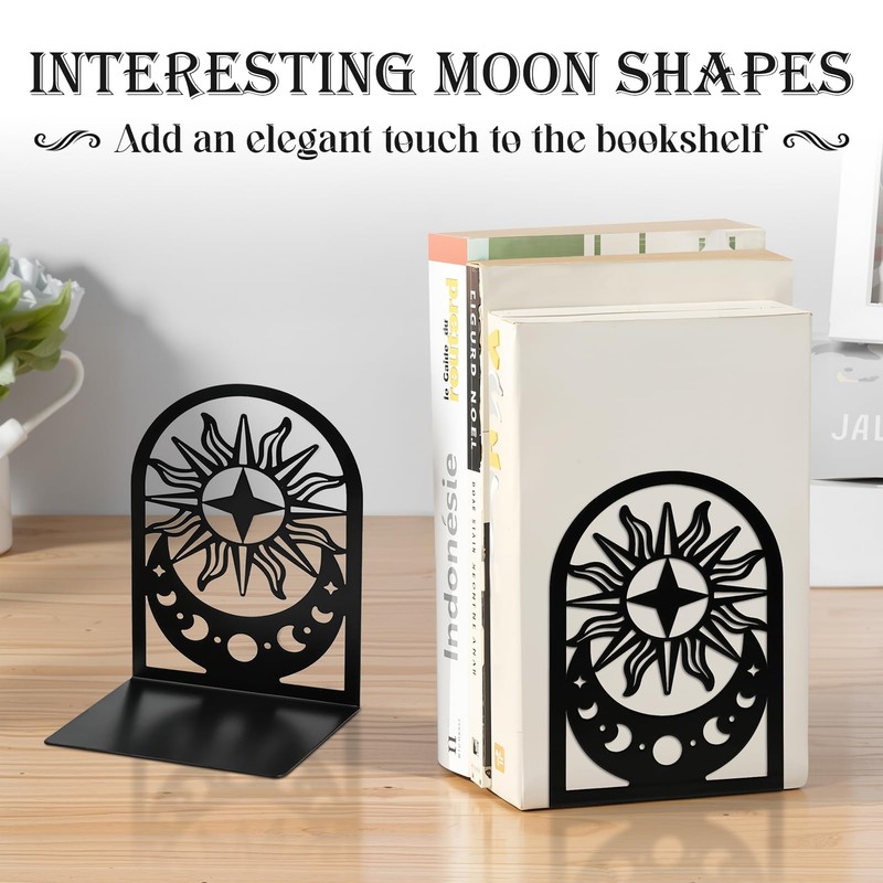 Book Ends, Set of 2 Metal Bookends for Shelves, Decorative