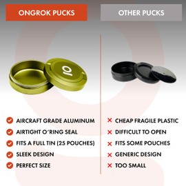 ONGROK ZPuck, Aluminum Pouch Holder, Metal Airtight/Air Proof Storage Container, Preserve Flavor, Sleek and Portable Tin Holder for Pouches & Small Essentials (Green)