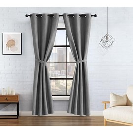 Lucky Brand – Solana Thermal Woven Window Curtain | Room Darkening & Thermal Insulated | Grommet Header | Set of 2 Panels & 2 Tiebacks| Measures 38" x 96" | Grey