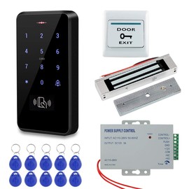 HFeng IP68 Waterproof Outdoor Door Access Control System Kit RFID Access Control Keypad Touch Panel + 180KG/350lbs Electric Magnetic Lock + Power Supply +10pcs Keyfobs