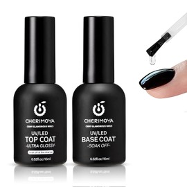 CHERIMOYA Kit Base Coat y Top Coat Ultra Glossy 15ml*2 UV LED Soak Off Gel | Set Gel Polish para Uñas, Capa Base Adhesión y Sellador Brillo Espejo No Wipe,Manicure Profesional y DIY