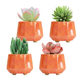 YQSLYSF 4 Inch Succulent Planter Ceramic Pot for Indoor Plants - Flower Pots with Drainage Hole - Set of 4 - Peach