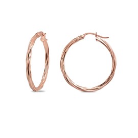 Rose Gold Flash Sterling Silver 2x35mm Twist Round Medium Hoop Earrings for Women, 1 2/5 Inches