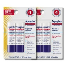 Aquaphor Aquaphor Lip Repair and Protect Stick with Sunscreen, Broad Spectrum SPF 30 Sunscreen Lip Balm, 0.17 Oz Stick, Pack of 4