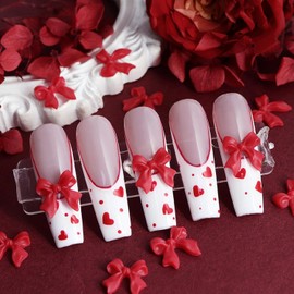 100Pcs Bow Nail Charms 3D Red Bow-Knot Nail Art Charms Cute Resin Bowknots Charms Valentinee Day Nail Art Supplies Kawaii Red Bow Nail Accessories for Women DIY Nail Art Decoration