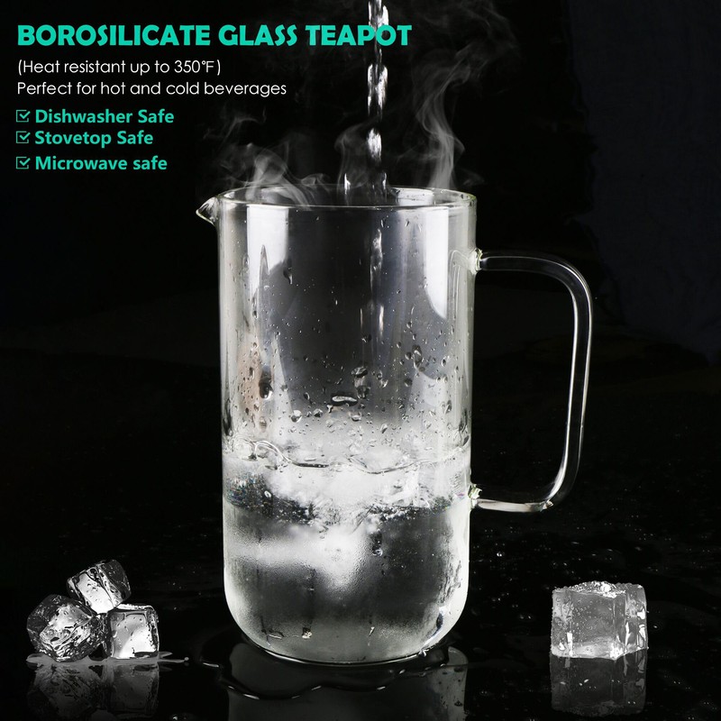 Aquach 51oz Glass Teapot with Stainless Steel Removable Infuser, Stovetop