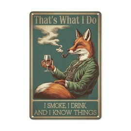 Fox Wine Lover Tin Sign 8X12IN Bohemian Metal Wall Art for Home Bar, Apartment & Eclectic Lounge Decor with Edgy Quote Design