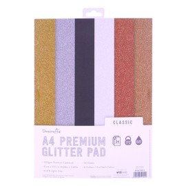 Dovecraft A4 Glitter Card Pad - 24 Sheets - Non-shed - 300 GSM - 6 Colours - Gold, Silver, White, Black, Copper and Rose Gold - for Scrapbooking, Card Making, Home Décor, Party Crafts, One Size