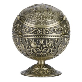 Vintage Art Craft Ashtray Metal Round Ball Ashtray Stamped Pattern Gift Decoration for Home Hotel (Antique Brass)