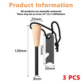 Cresbel Set of 3 Fire Steel: Survival Flint, Fire Starter Set with Paracord Tinder, Flint with Extremely Strong Sparks, Fire Starter for Camping, Outdoor, Bushcraft, Survival