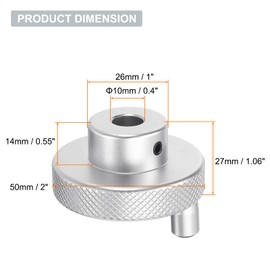 sourcing map Aluminum Alloy Handwheel 50mm OD 10mm Bore Lathe Hand Wheel with Rotate Handle Aluminum Milling Machine Handle with Wrench and 2pcs Screws for Milling Machine Lathe, Silver Tone