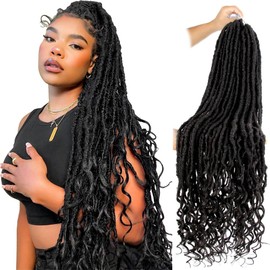 Niseyo Wild Locs 30 Inch Distressed New Faux Locs with Curly Ends 8 Packs Long Soft Pre-looped Goddess Locs Crochet Hair (1#, Jet Black)