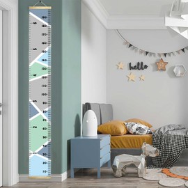 Baby Growth Chart, Height Wall Chart for Kids, 79 x 7.9in Wooden Frame Canvas Measurement Hanging Ruler for Child’s Room Decoration (Grey)