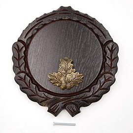 GTK Set Wedge Sign Carved Dark AF 14 cm with 1 Piece Oak Leaves Cover Sheet Small Wedge Board Weapon Board Trophy Shield