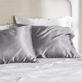 Bedsure Satin Pillow Case Standard 2 Pack- Dark Grey Pillowcase for Hair and Skin 20x26 Inches Satin Pillow Covers with Envelope Closure