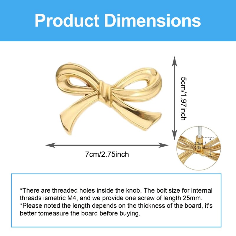 FUCIHOMA 2 PCS Brass Bow Shape Cabinets Knobs Gold Drawer