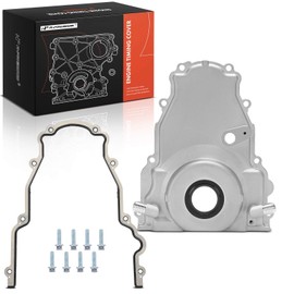 A-Premium Engine Timing Cover Replacement for GM LS Gen 4, Satin Aluminum, with 10AN Turbo Oil Drain Fitting, with Gasket, with Bolts