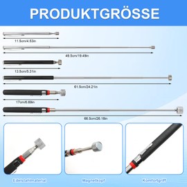 SPOKKI Pack of 4 Telescopic Magnet Magnetic Pickup Magnetic Rod Grabber with 600 mm Flexible Gooseneck Telescopic Magnetic Rod Stainless Steel Magnetic Gripper for Picking Up Small Parts, Metal
