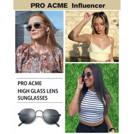 Pro Acme Glass Round Sunglasses for Women Men, Metal Frame Polygon Shades Sun Glass 53MM (Black/Black Grey)