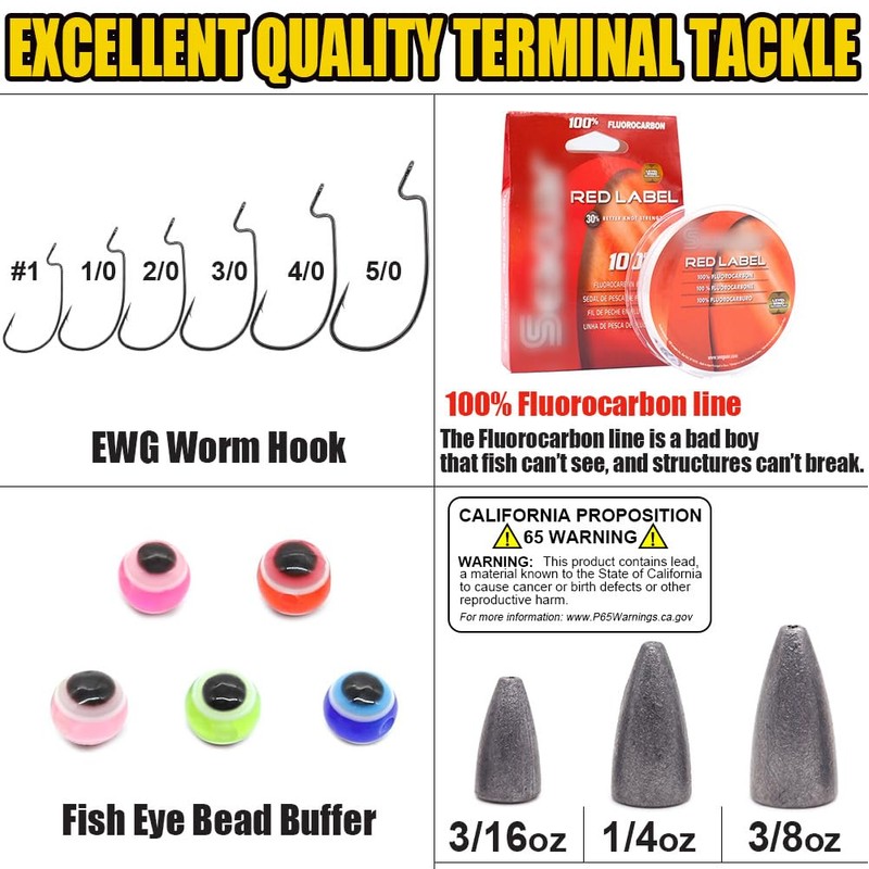 Texas-Rigs-for-Bass-Fishing-Leaders-with-Weights-Hooks-Rigged-Line-Kit (5/0 Hooks-3/8 oz Weight-5pcs)