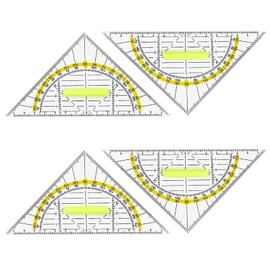 Set Square with Handle, 4 Pieces Drawing Triangle Protractor, 16 cm Plastic, Transparent, Flexible Set Square for Circles Drawing, Suitable for Students, Office, Designer Painting