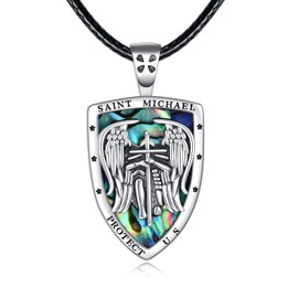 CRMAD Saint Michael Cross Necklace for Women Men Sterling Silver Religious Protector Pendant St Michael Archangel Jewelry Gifts (st)