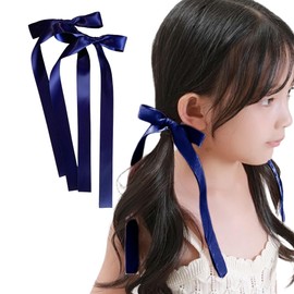 GFun Long Ribbon, Hair Accessory, Hair Clip, Hair Ribbon, Kids, Long, Set of 2, Hair Ornament, Hair Arrangement, Recitals, Kindergarten Entrance Ceremonies, Outfit, Blue