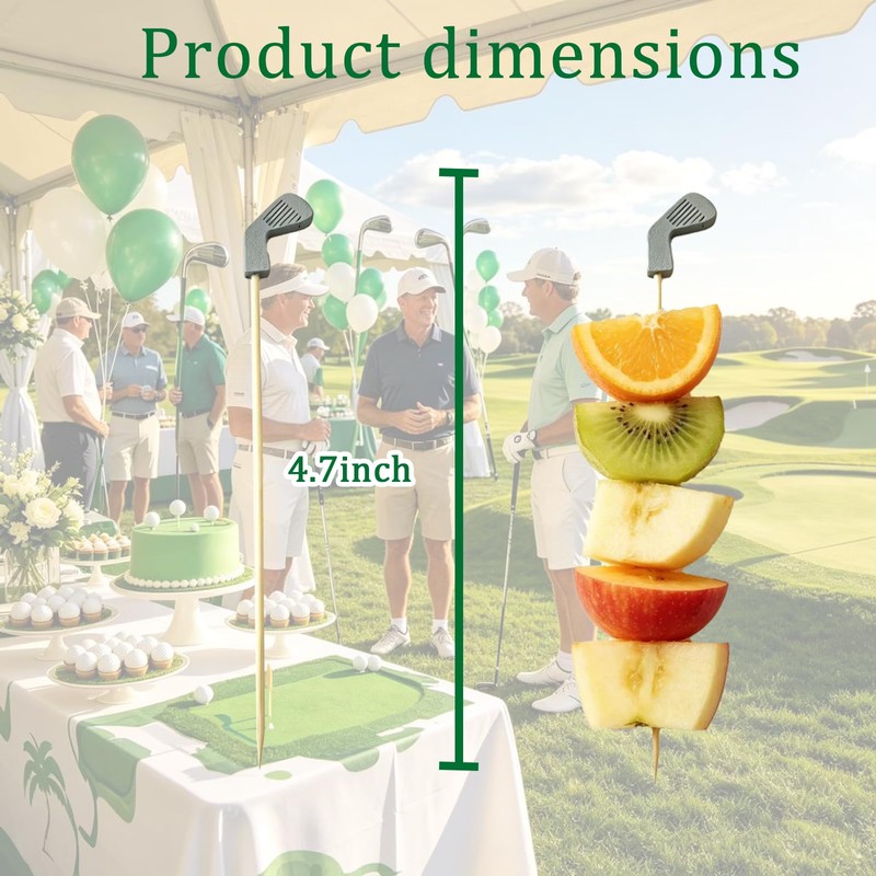 100Pcs 4.7 Inch Golf Party Food Sticks, Reusable Bamboo Food