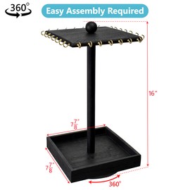 Ikee Design 2 Pcs Set Wooden Rotating Jewelry Display Stand Tower for Shows,Jewelry Organizer for Necklace and Bracelet, Rotating Necklace and Bracelet Holder Organizer, Black Color