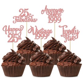 30 piezas de adornos clásico para cupcakes de 1999 con purpurina, veinticinco 25 fabulosas selecciones de magdalenas de feliz cumpleaños 25 impresionantes decoraciones de pasteles desde 1999 para
