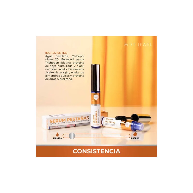MIST JEWEL Serum eyelash pestañas alargador con biotina, niacinamida, Ácido