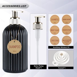 DEROANBOTT Bathroom Shampoo and Conditioner Dispenser, Reusable Plastic Bottles for Shampoo and Shower Gel, with Waterproof Labels, soap Dispenser with Pump (Black)