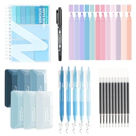 26 Pcs Aesthetic School Supplies Include 12 Pcs No Bleed Highlighters,5 Pcs Retractable Quick Dry Gel Ink Pens,6 Correction Tapes,Sticky Notes Set for School Office Home(Blue)