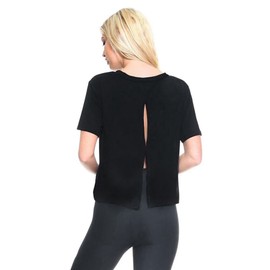 YELETE Women's Athleisure Yoga Activewear Sports Knit Top (Black, Large)