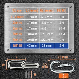 SWTYExt Stainless Steel Chain with Carabiner Steel Chain 2 m 6 mm Stainless Steel Chain V4A Link Chain Sold by the Metre Round Steel Chain Extension Chain for Dog Chain Swing Chains Anchor Chain