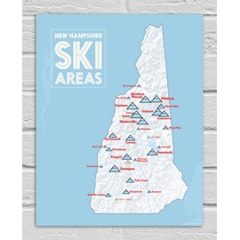 New Hampshire Ski Resorts Map 11x14 Print (White & Light Blue)