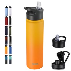HASLE OUTFITTERS Insulated Water Bottle 22 oz Double Wall Stainless Steel Water Bottle Wide Mouth with Straw Lid & Spout Lid Keeps Cold or Hot(Yellow Orange Gradient,1)