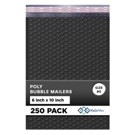 Black Small Poly Bubble Mailers 6x10 inch #0 | Self Seal Padded Envelopes | Cushioned Bubble Mailer | Usable Size 6x9 | WaterProof | Lightweight mailing Shipping Bags | 250 Pack Bulk | Made in USA