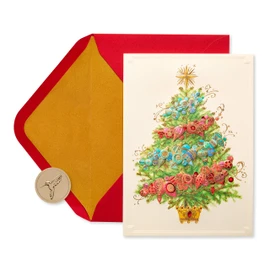 Papyrus Christmas Cards Boxed with Envelopes, Peace and Happiness, Christmas Tree (12-Count)