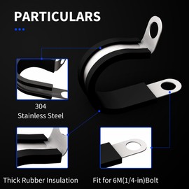 20Pcs 3/8" Fuel Line Tubing Mounting Clamps 304 Stainless Steel Cable Clamp, Rubber Cushioned Insulated Metal Clamp, Tube Holder Automotive Cable Wire Clamps for Tube Pipe or Wire Cord Installation